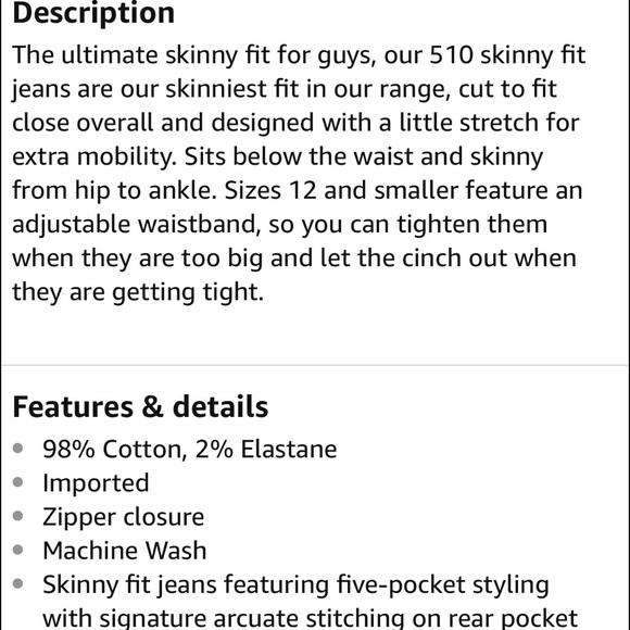 510 Skinny Fit Jeans Boys Youth - Picture 6 of 8